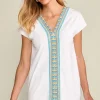 New Soft Surroundings Izabel Embroidered Tee White