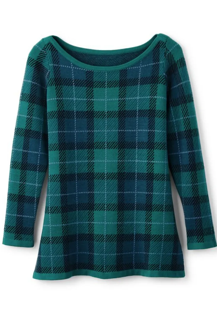 janece_plaid_sweater_tunic_1.webp Clearance Soft Surroundings Janece Plaid Sweater Tunic FestivePlaidGreen