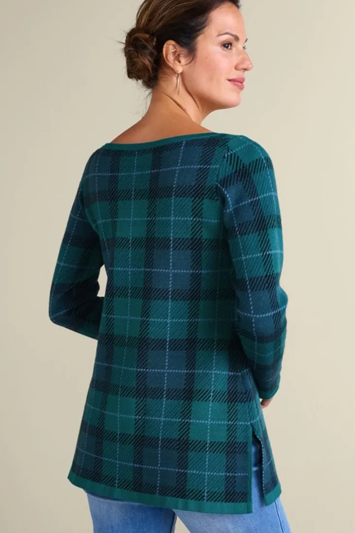 janece_plaid_sweater_tunic_3.webp Clearance Soft Surroundings Janece Plaid Sweater Tunic FestivePlaidGreen