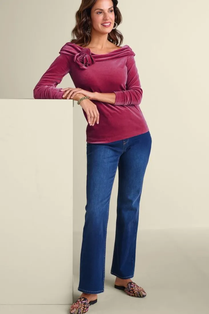 jeanna_rosette_velvet_top_2.webp Store Soft Surroundings Jeanna Rosette Velvet Top Granita