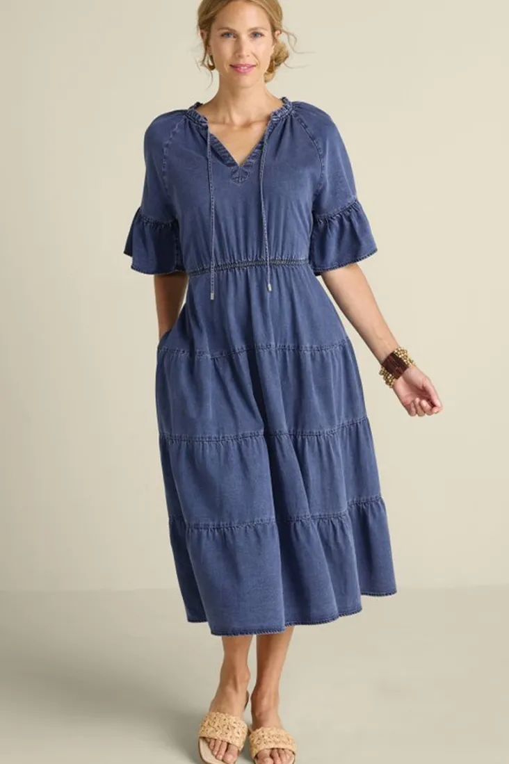 New Soft Surroundings Jessanne Tencel™ Midi Dress DarkMediumIndigo