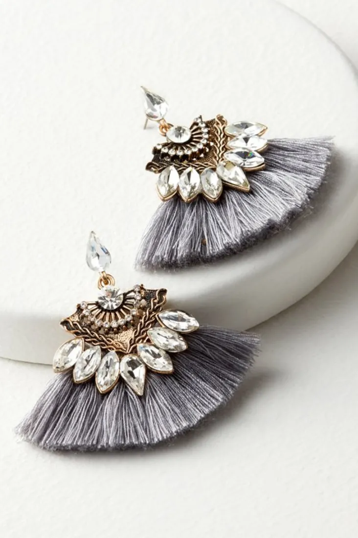 Cheap Soft Surroundings Joy Sparkle & Fringe Earrings Grey