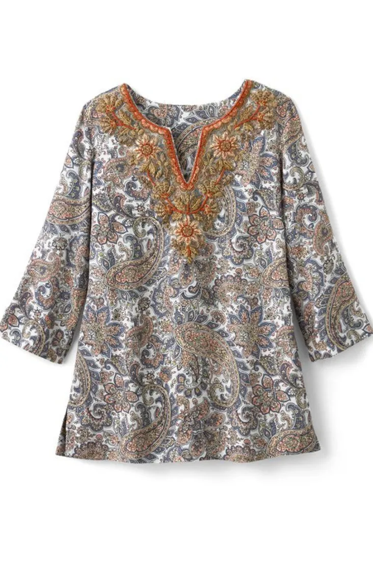 Cheap Soft Surroundings Kaimana Embellished Tunic SpringPaisley