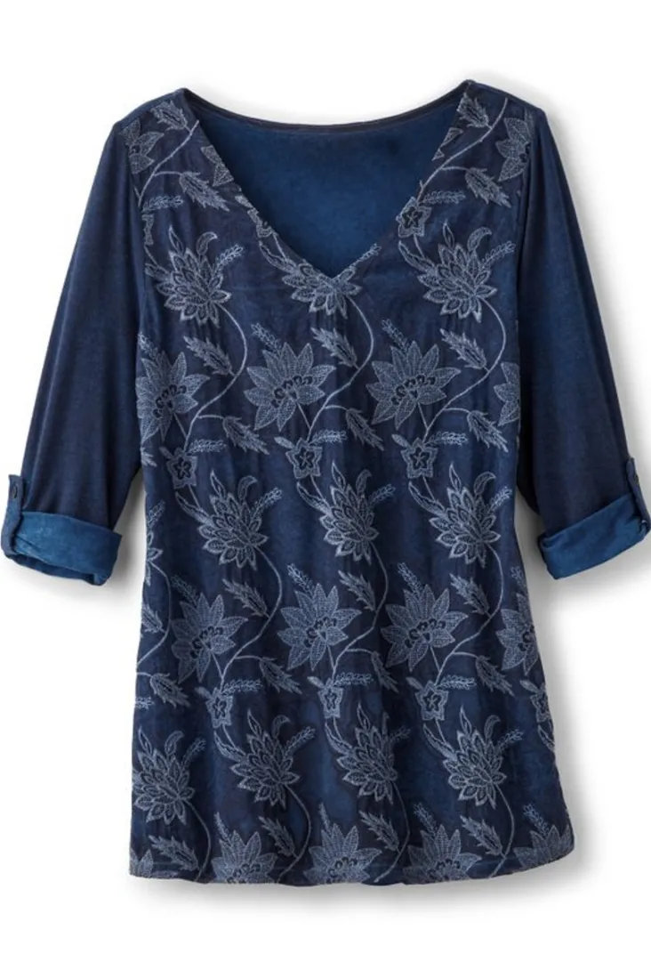 Hot Soft Surroundings Kimbra Embroidered Tunic DenimBlue