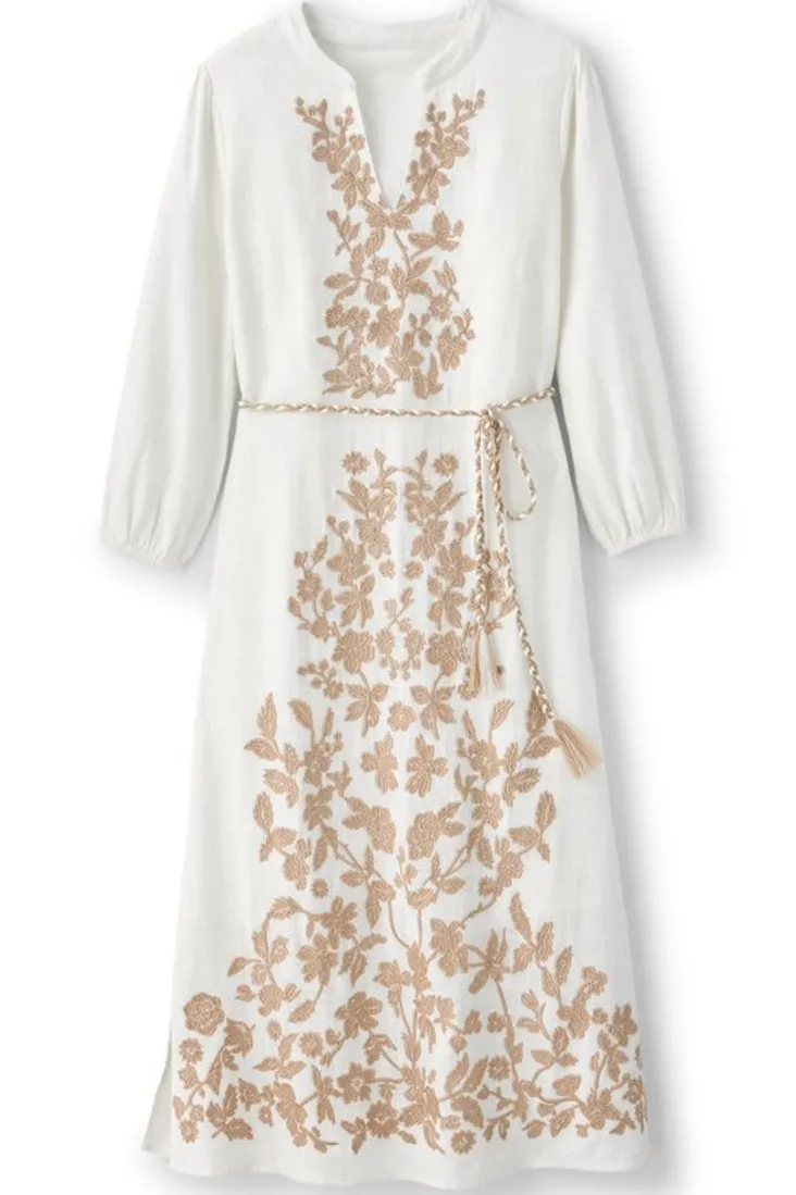 Store Soft Surroundings Kimora Embroidered Midi Dress IvoryPearl