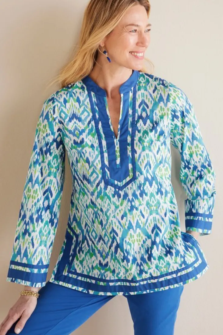 kirti_ikat_tunic_0.webp New Soft Surroundings Kirti Ikat Tunic Green/TealIkat