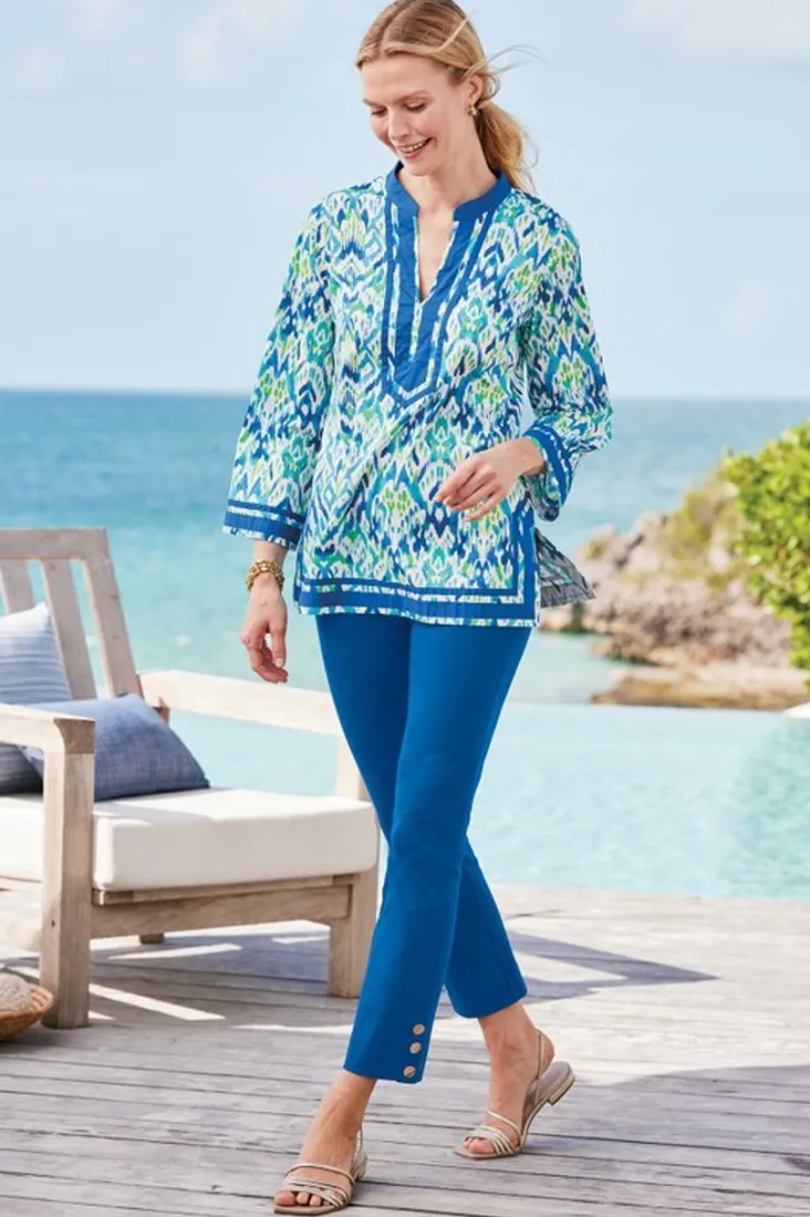 kirti_ikat_tunic_4.webp New Soft Surroundings Kirti Ikat Tunic Green/TealIkat