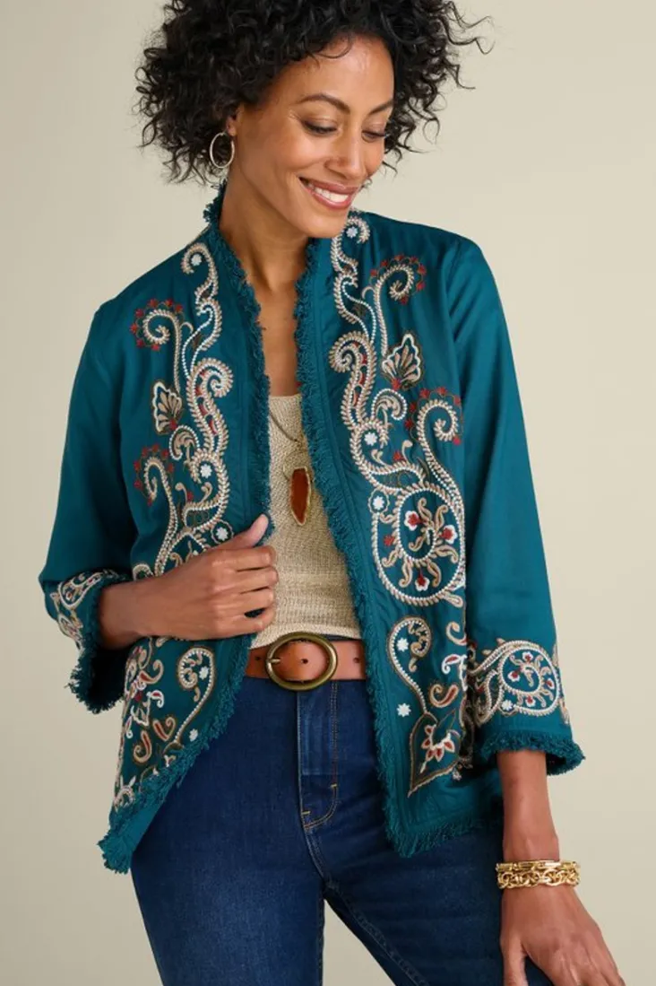 Store Soft Surroundings Kiruna Embroidered Jacket Teal