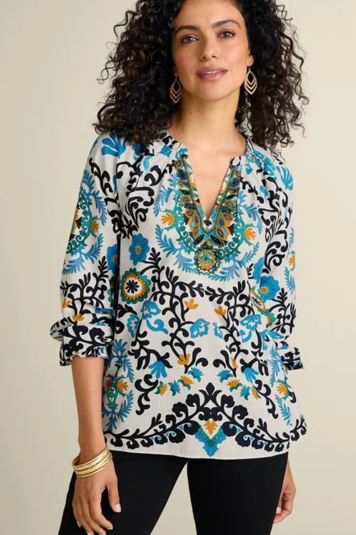 Best Sale Soft Surroundings Leona Long Sleeve Top TibetanScarf