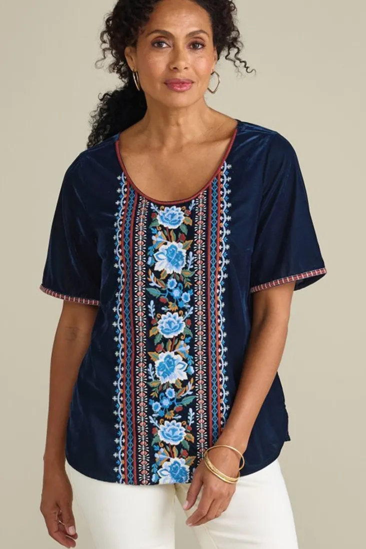 Store Soft Surroundings Lilian Velvet Top MedievalBlue