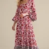 Sale Soft Surroundings Lily Midi Dress MaroonSketchedBotanical