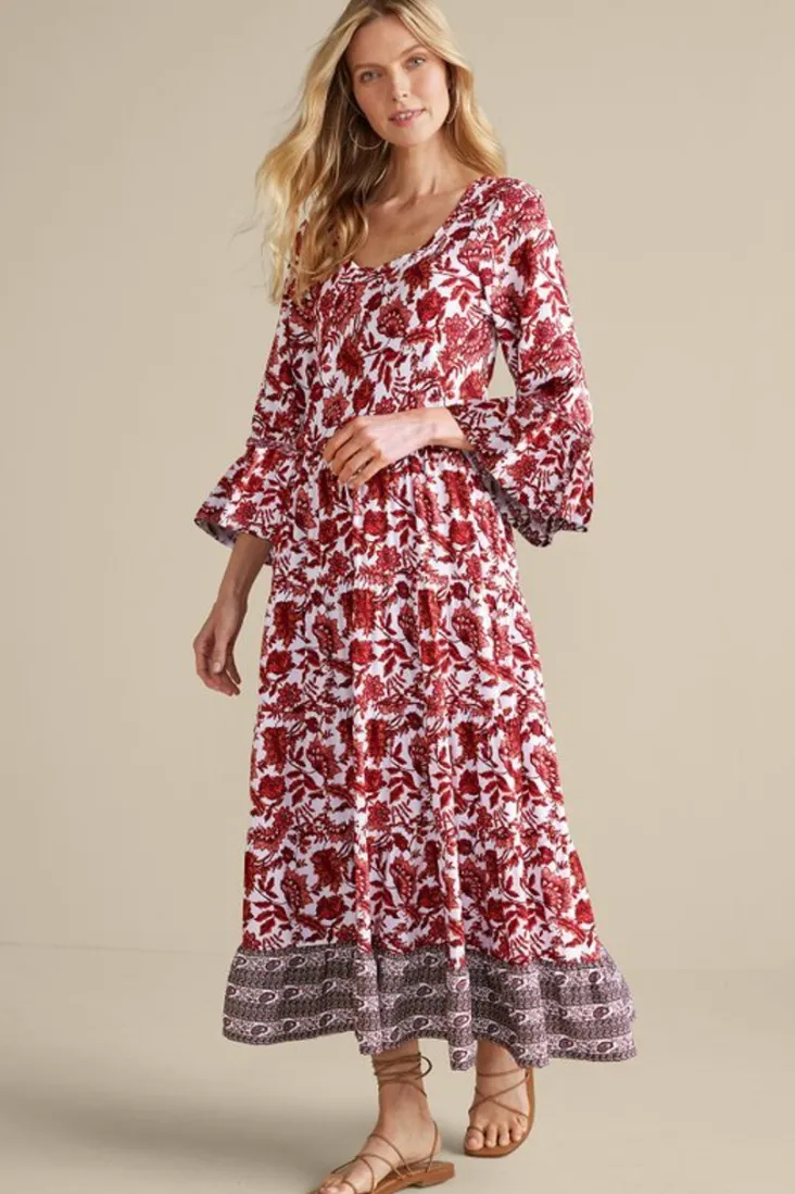 Sale Soft Surroundings Lily Midi Dress MaroonSketchedBotanical