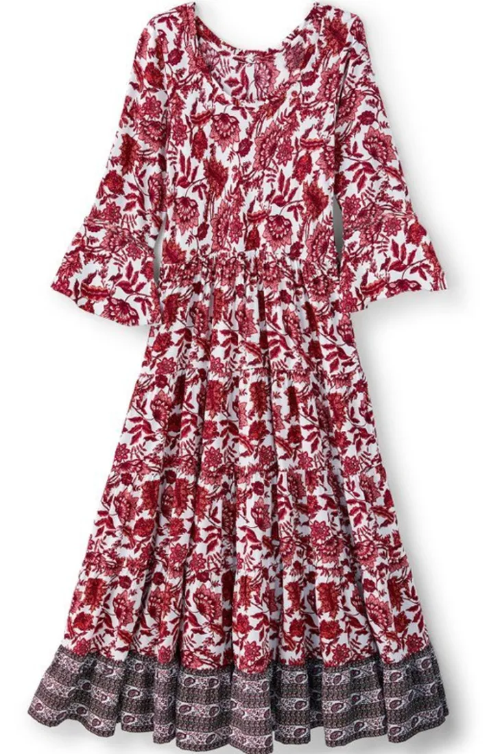 Sale Soft Surroundings Lily Midi Dress MaroonSketchedBotanical