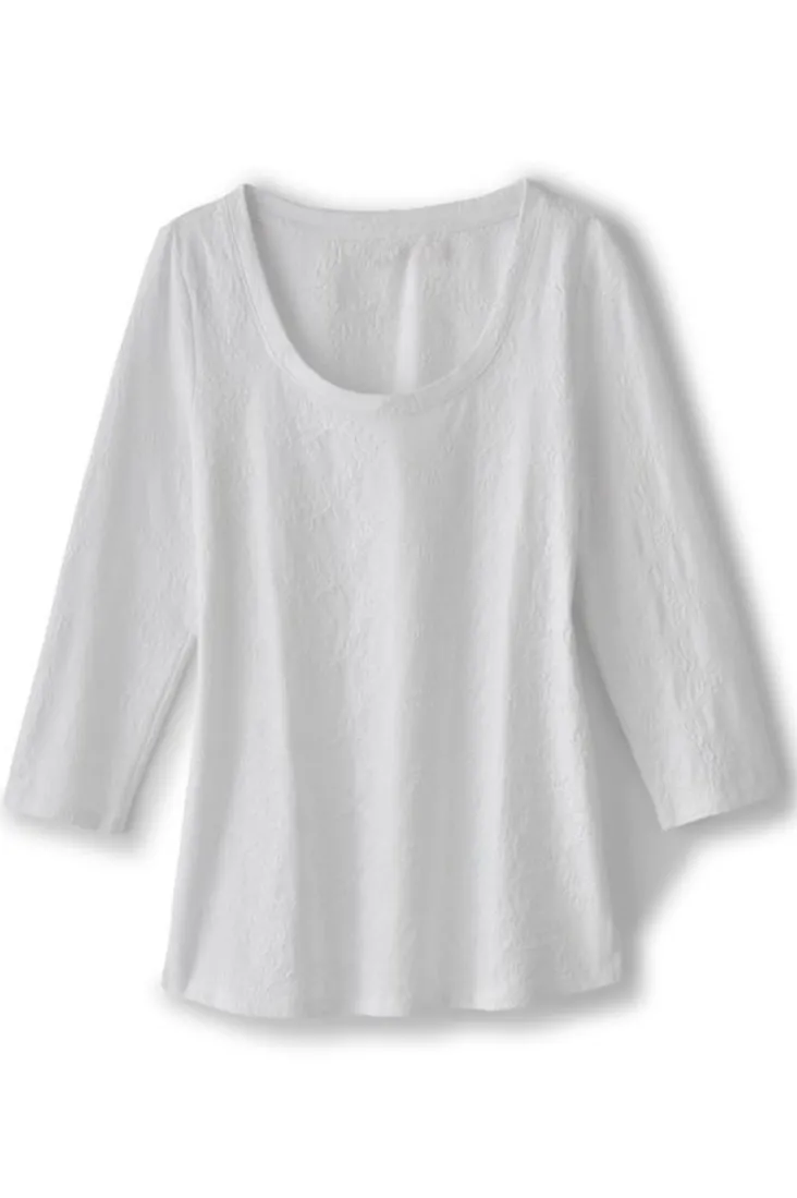 Clearance Soft Surroundings Linnea Embroidered 3/4 Sleeve Tee Navy
