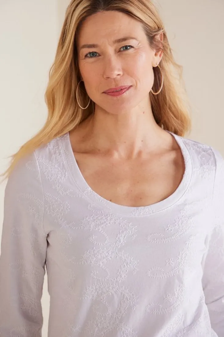 linnea_embroidered__sleeve_tee_6.webp Clearance Soft Surroundings Linnea Embroidered 3/4 Sleeve Tee Navy