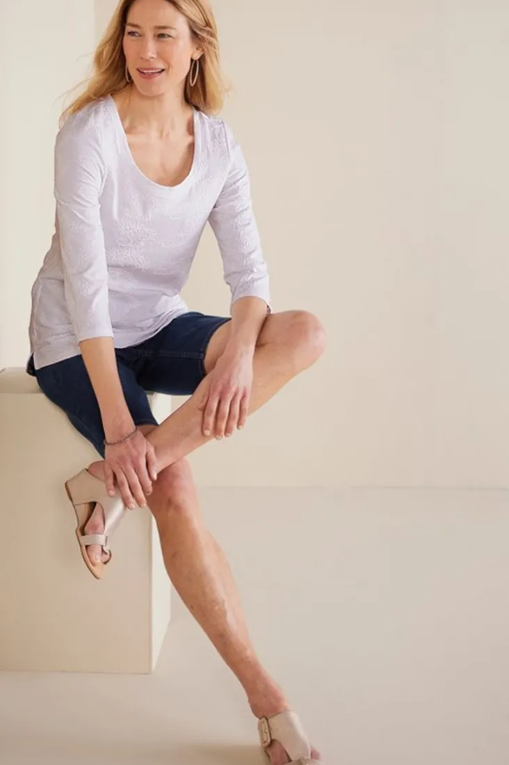 linnea_embroidered__sleeve_tee_7.webp Clearance Soft Surroundings Linnea Embroidered 3/4 Sleeve Tee Navy