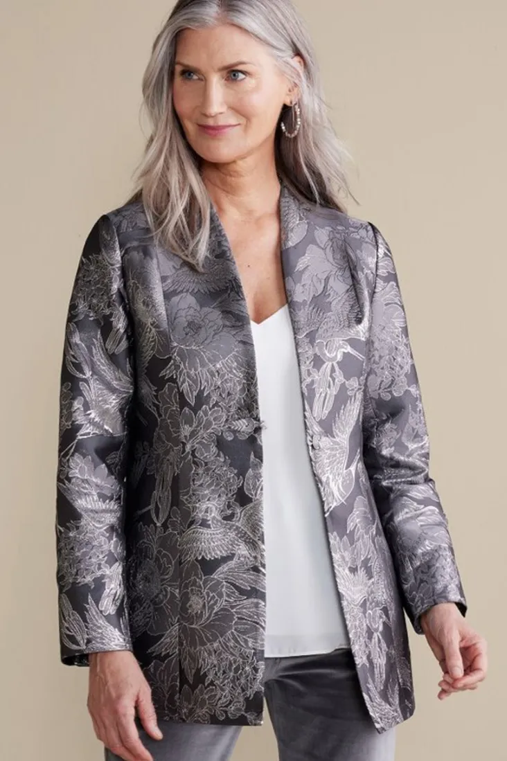 Flash Sale Soft Surroundings Lismore Jacquard Jacket GrayTapestry