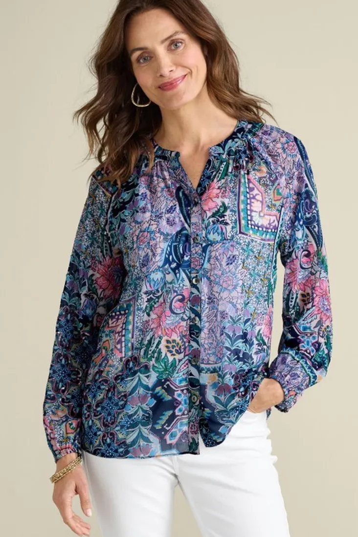 Store Soft Surroundings Maisie Long Sleeve Top SafiTapestry