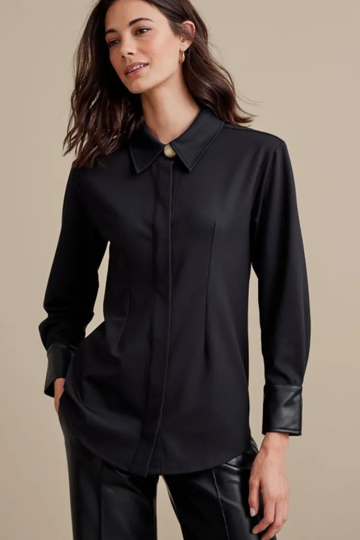 Store Soft Surroundings Mattea Faux Leather Cuff Tunic Black