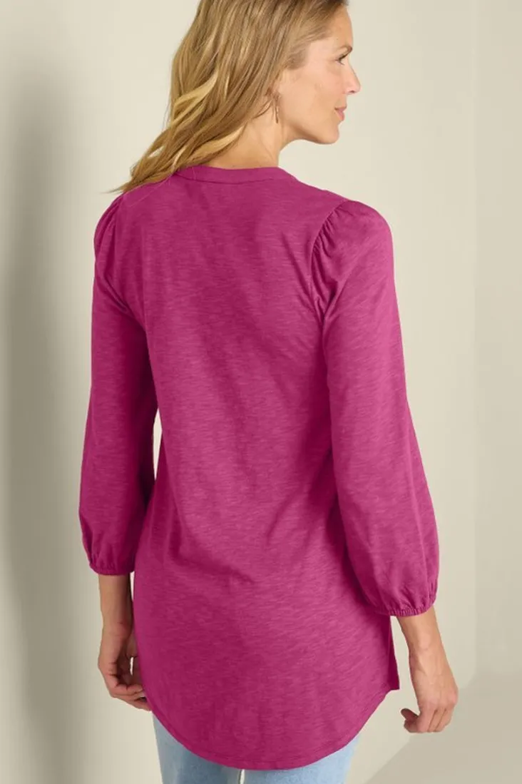 mikaela_embroidered__sleeve_tunic_3.webp Best Sale Soft Surroundings Mikaela Embroidered 3/4 Sleeve Tunic RaspberryRadiance