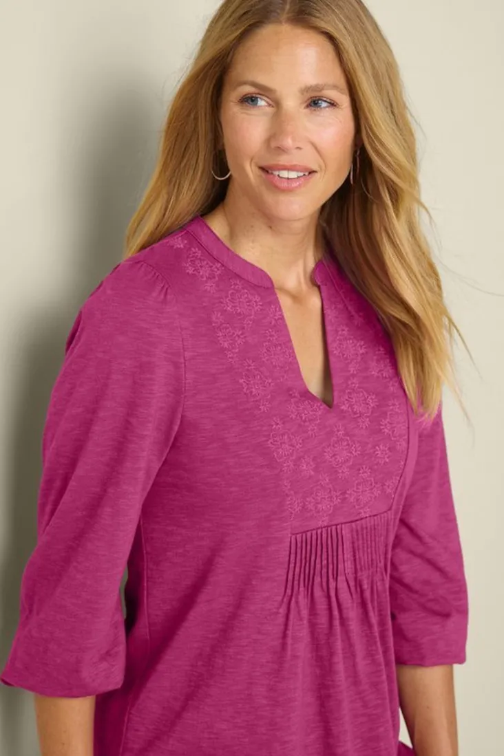 mikaela_embroidered__sleeve_tunic_5.webp Best Sale Soft Surroundings Mikaela Embroidered 3/4 Sleeve Tunic RaspberryRadiance