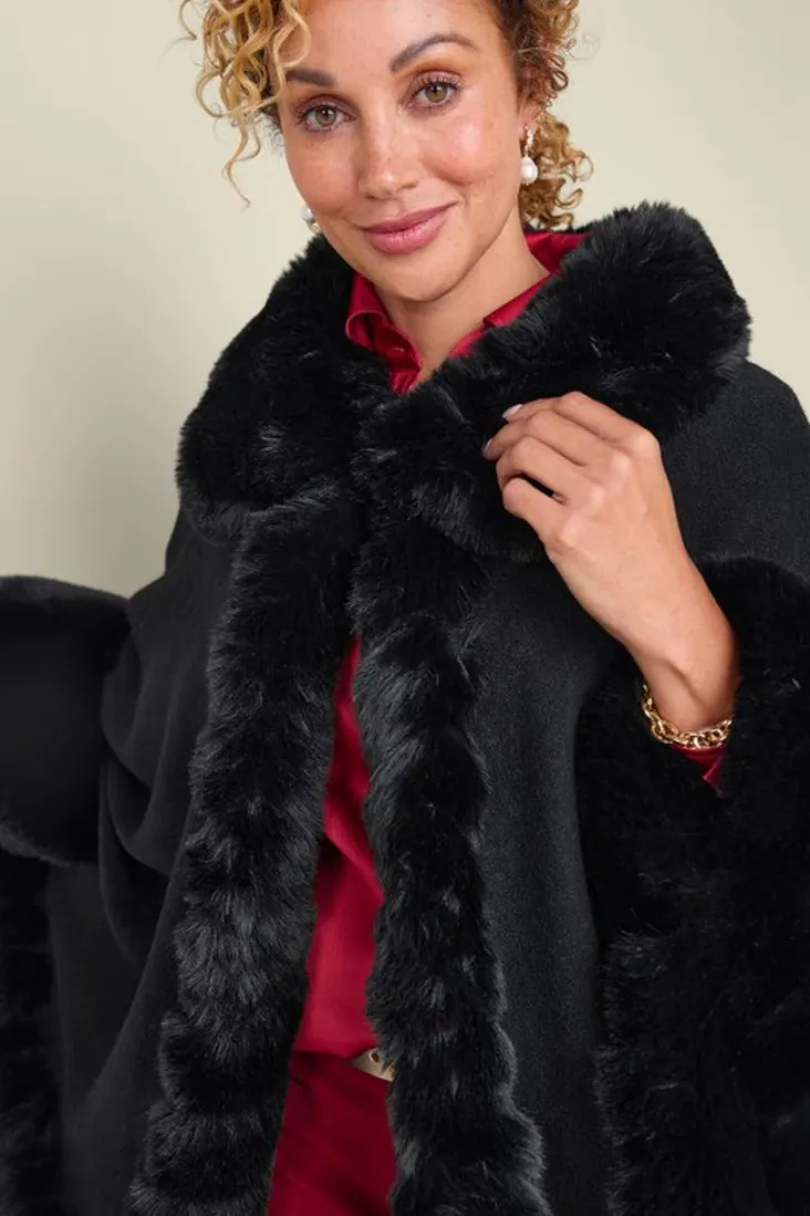 mila_faux_fur_trim_cape_3.webp Clearance Soft Surroundings Mila Faux Fur Trim Cape Black