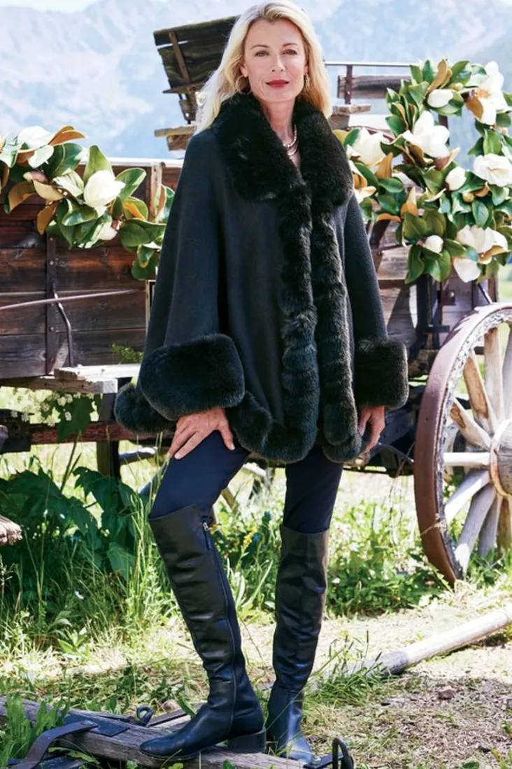 mila_faux_fur_trim_cape_4.webp Clearance Soft Surroundings Mila Faux Fur Trim Cape Black