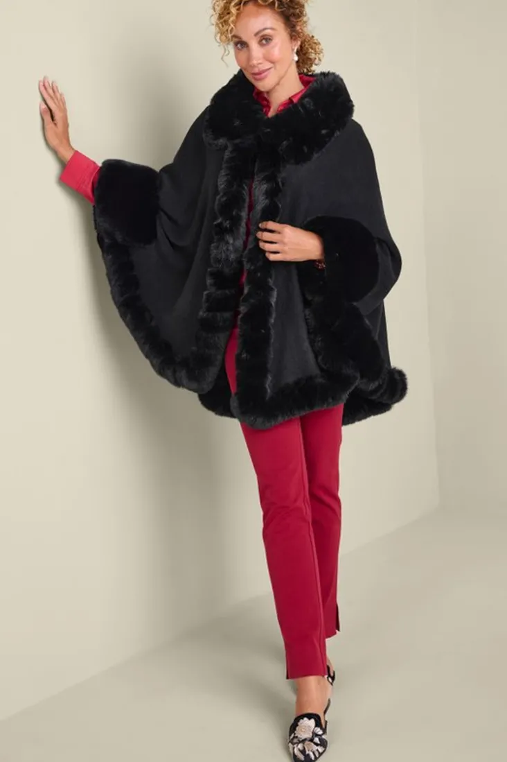 mila_faux_fur_trim_cape_5.webp Clearance Soft Surroundings Mila Faux Fur Trim Cape Black