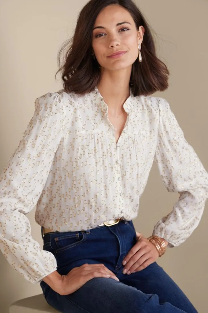 Shop Soft Surroundings Mila Metallic Blouse IvoryPearl