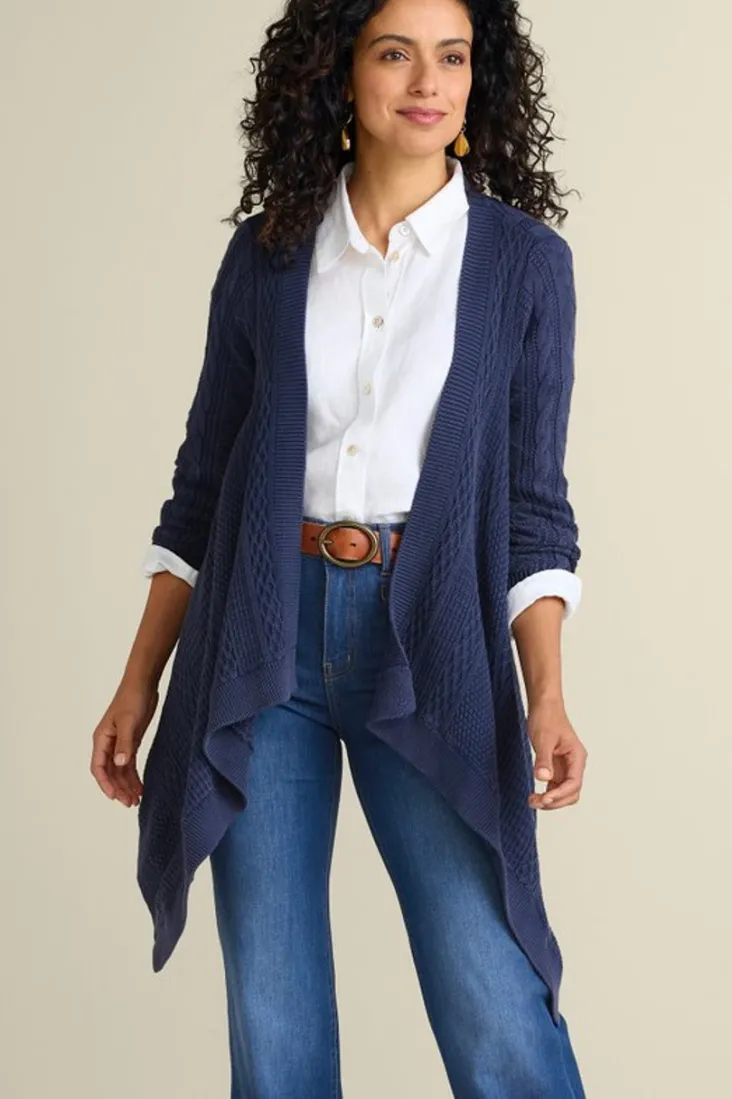 Best Soft Surroundings Minah Cable Knit Cardigan DenimBlue