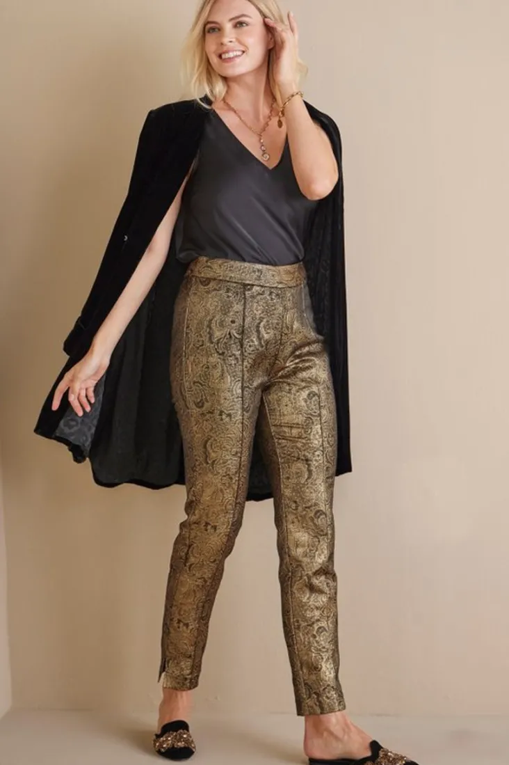 nevina_jacquard_trouser_2.webp Clearance Soft Surroundings Nevina Jacquard Trouser GoldFloral