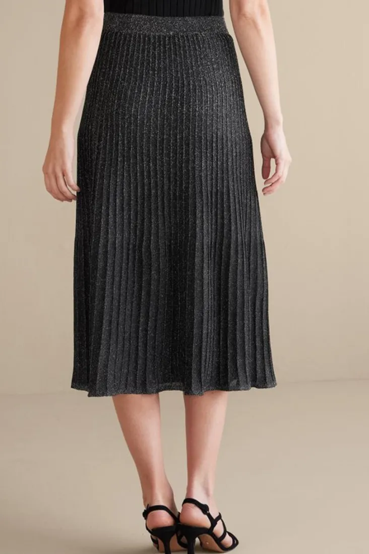 nisha_knit_pleated_skirt_4.webp Clearance Soft Surroundings Nisha Knit Pleated Skirt Black/Silver