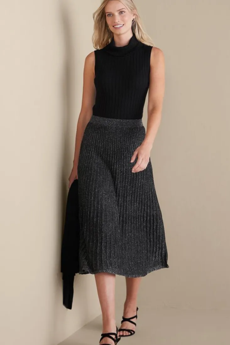nisha_knit_pleated_skirt_7.webp Clearance Soft Surroundings Nisha Knit Pleated Skirt Black/Silver