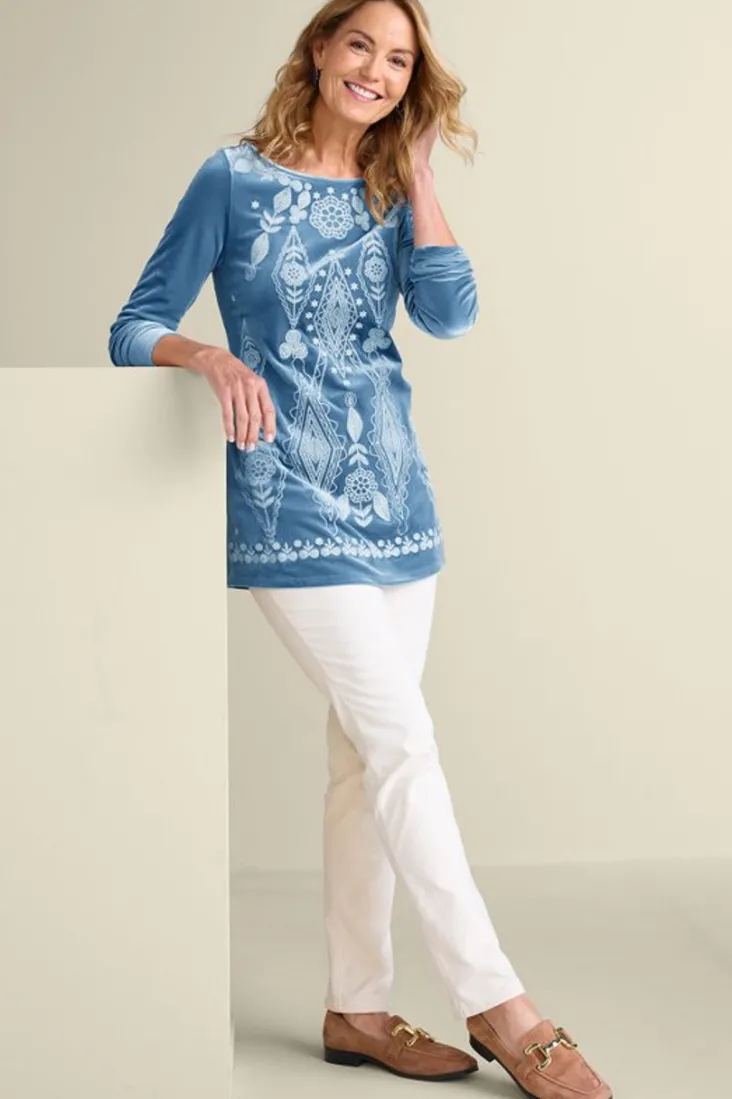 nori_embroidered_velvet_tunic_2.webp Sale Soft Surroundings Nori Embroidered Velvet Tunic MoonlightBlue
