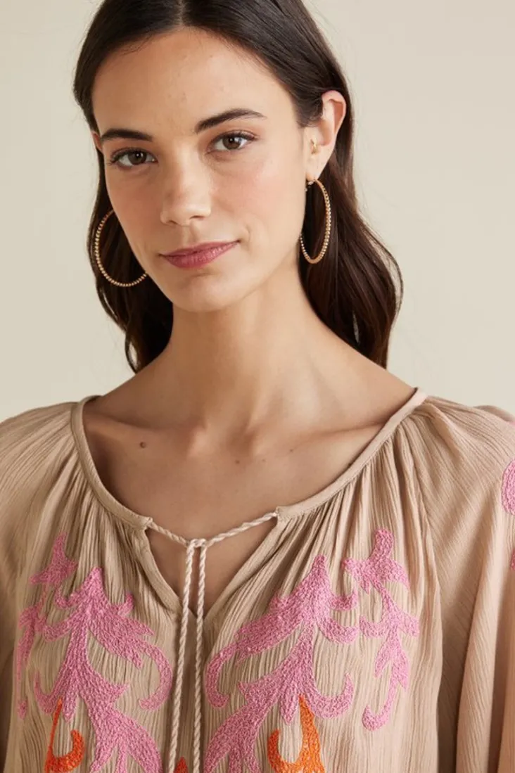 noura_embroidered_gauze_pullover_4.webp Flash Sale Soft Surroundings Noura Embroidered Gauze Pullover Sesame