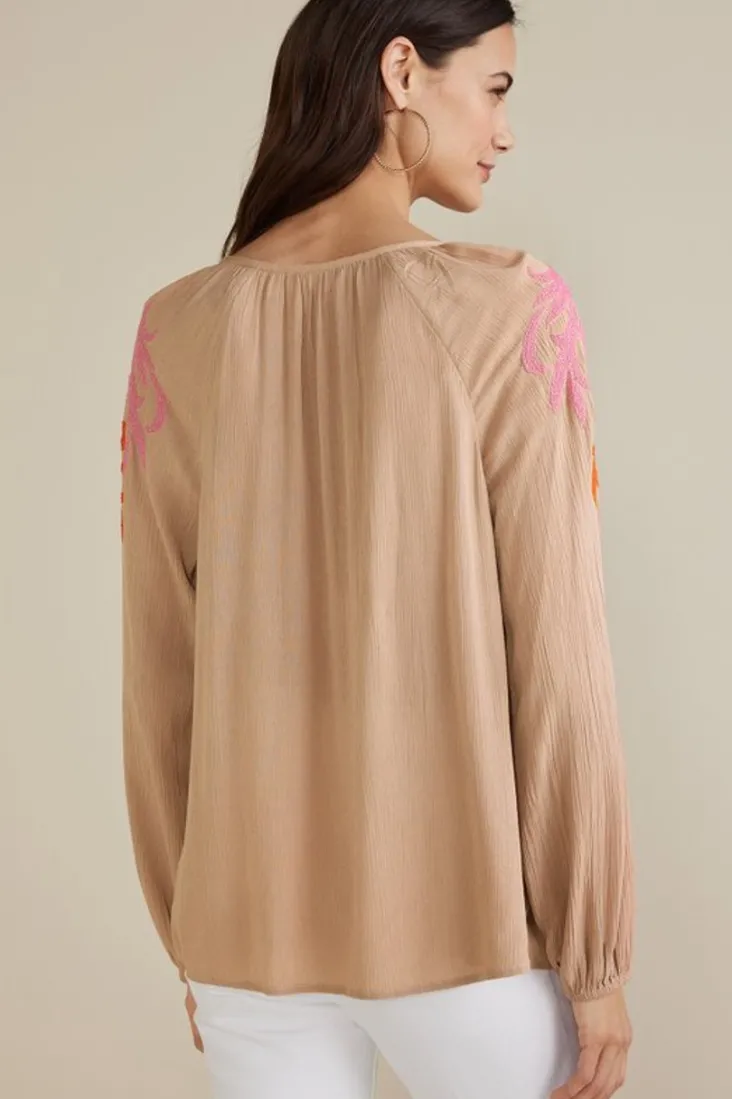 noura_embroidered_gauze_pullover_6.webp Flash Sale Soft Surroundings Noura Embroidered Gauze Pullover Sesame