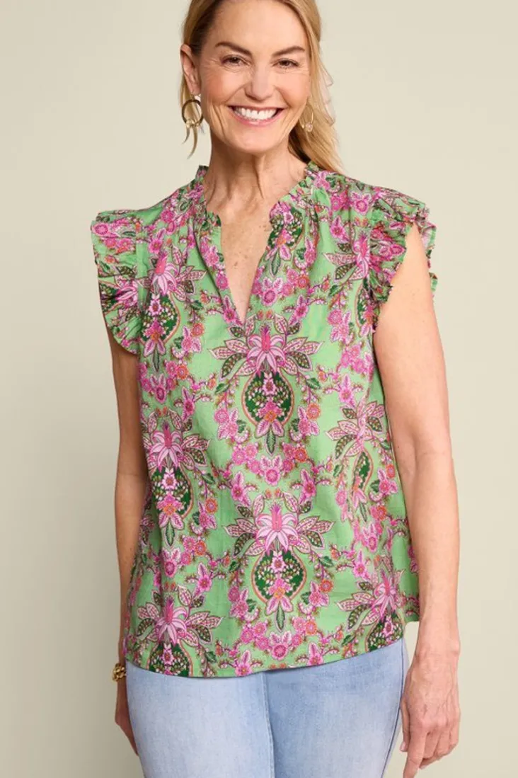 Cheap Soft Surroundings Paige Linen Blend Top TropicalDamaskMedallion