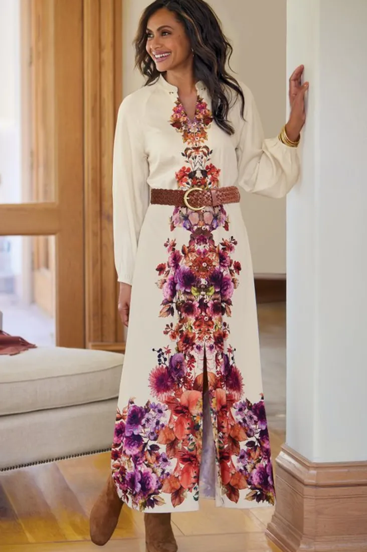 paulette_shirtdress_3.webp Clearance Soft Surroundings Paulette Shirtdress MultiFloral