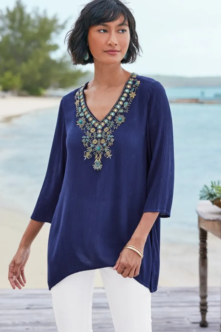 paulina_gauze_pullover_4.webp Best Soft Surroundings Paulina Gauze Pullover Navy