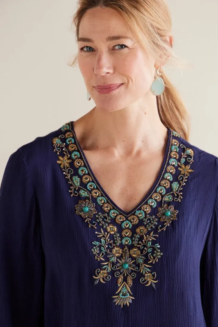 paulina_gauze_pullover_5.webp Best Soft Surroundings Paulina Gauze Pullover Navy