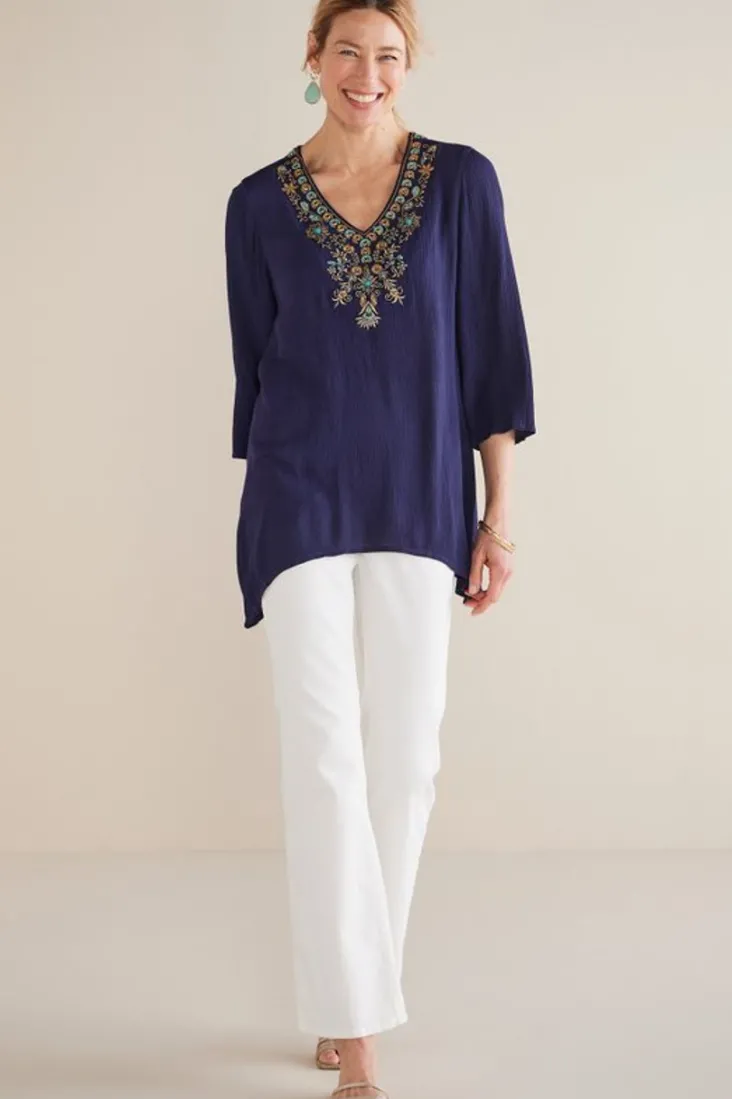 paulina_gauze_pullover_8.webp Best Soft Surroundings Paulina Gauze Pullover Navy
