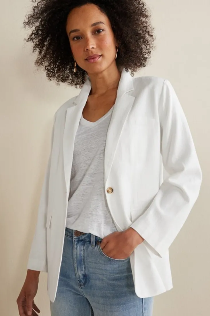 Hot Soft Surroundings Portofino Linen Blend Boyfriend Blazer Lime