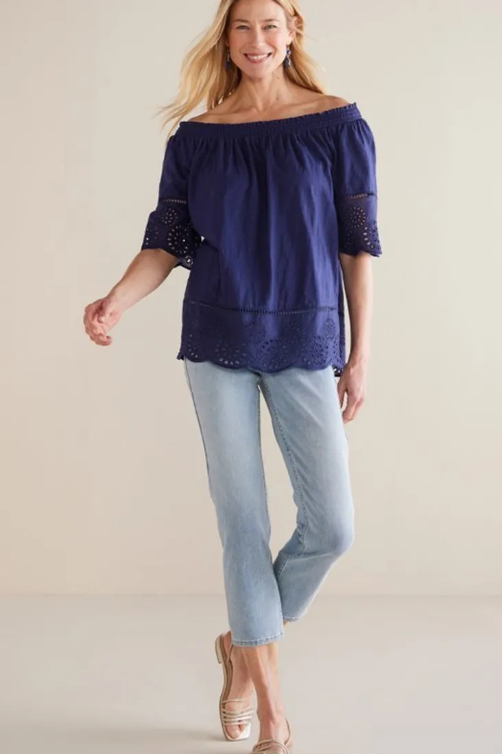 rahma_eyelet_trimmed_tee_3.webp Cheap Soft Surroundings Rahma Eyelet Trimmed Tee Navy