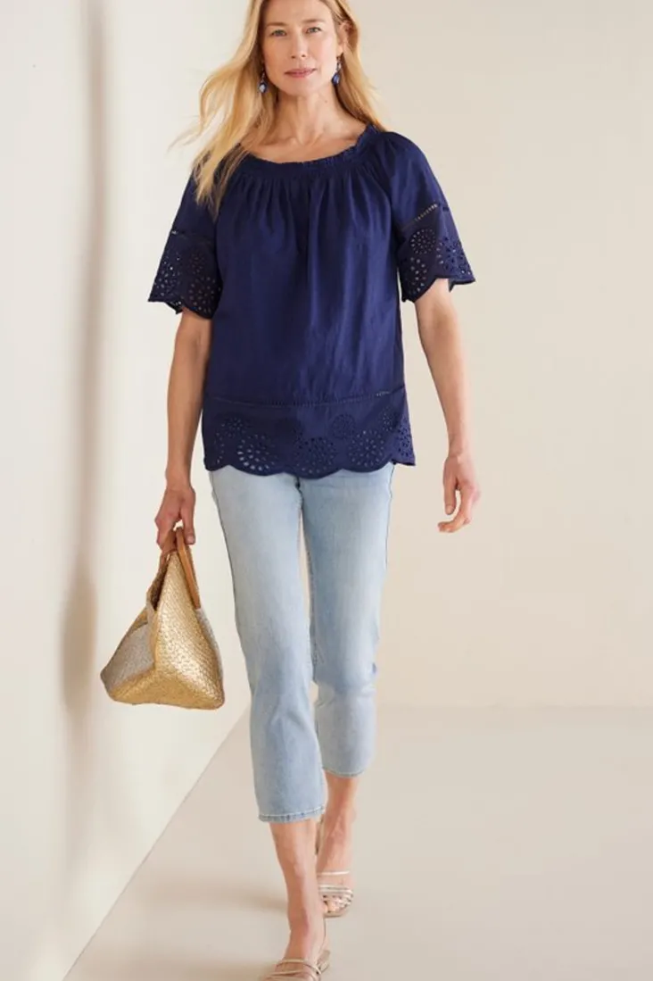 rahma_eyelet_trimmed_tee_7.webp Cheap Soft Surroundings Rahma Eyelet Trimmed Tee Navy