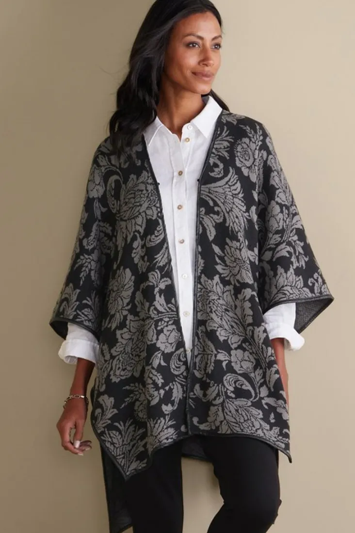 rian_jacquard_ruana_2.webp Clearance Soft Surroundings Rian Jacquard Ruana NeutralFloral