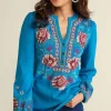 Shop Soft Surroundings Riva Embroidered Knit Gauze Top BlueSapphire