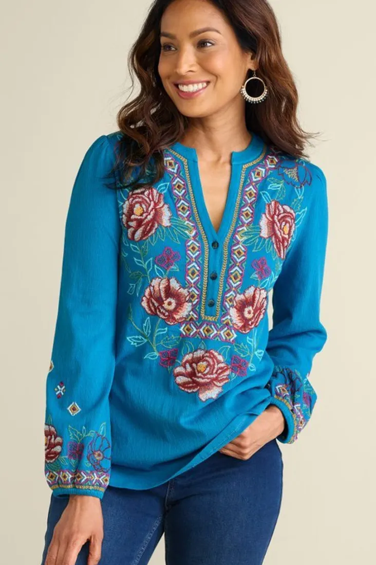 riva_embroidered_knit_gauze_top_0.webp Shop Soft Surroundings Riva Embroidered Knit Gauze Top BlueSapphire