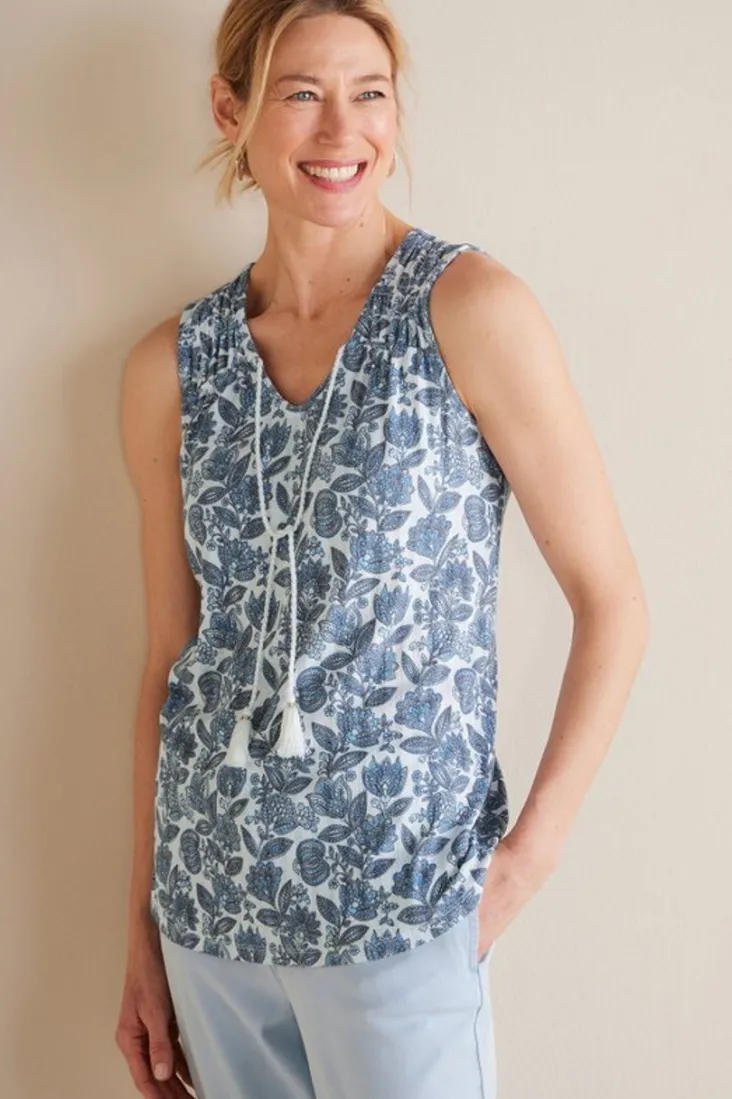 Cheap Soft Surroundings Roxie Printed Pointelle Tank SantaCruzDitsyWhite