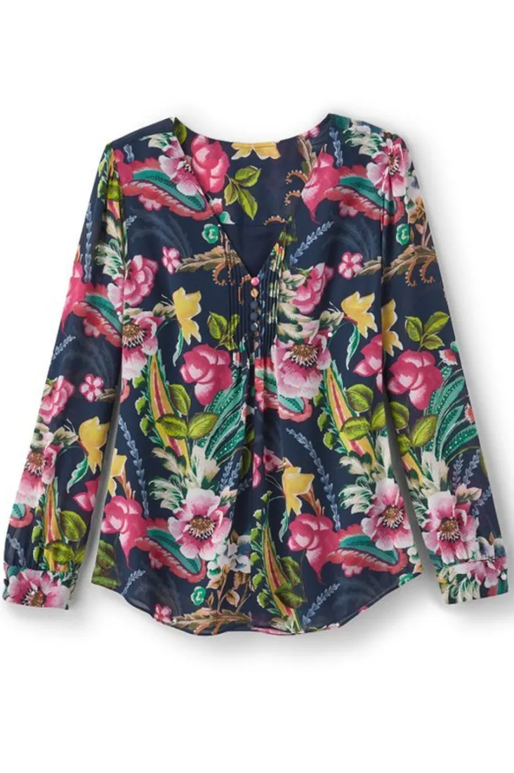 samantha_georgette_top_1.webp Best Sale Soft Surroundings Samantha Georgette Top NavyPaisley