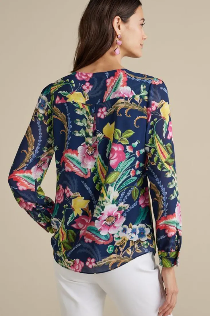 samantha_georgette_top_3.webp Best Sale Soft Surroundings Samantha Georgette Top NavyPaisley